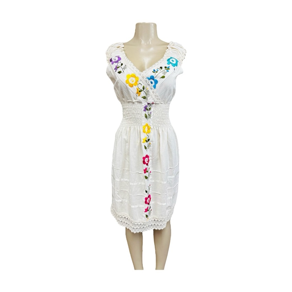 Vely Mexican White V-Neck Dress